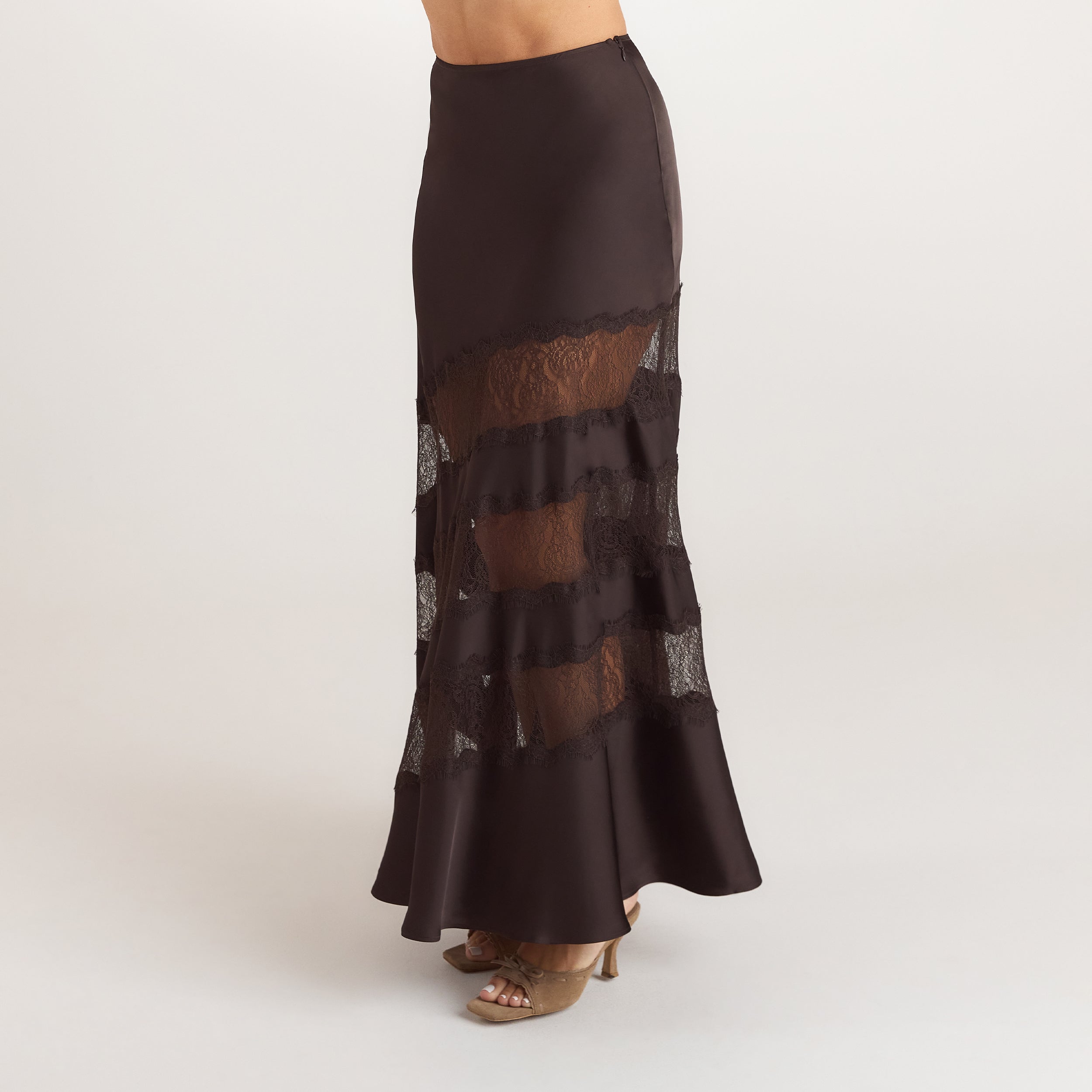 Lace Trim Maxi Skirt | Lace Trim Maxi Skirt - Chocolate