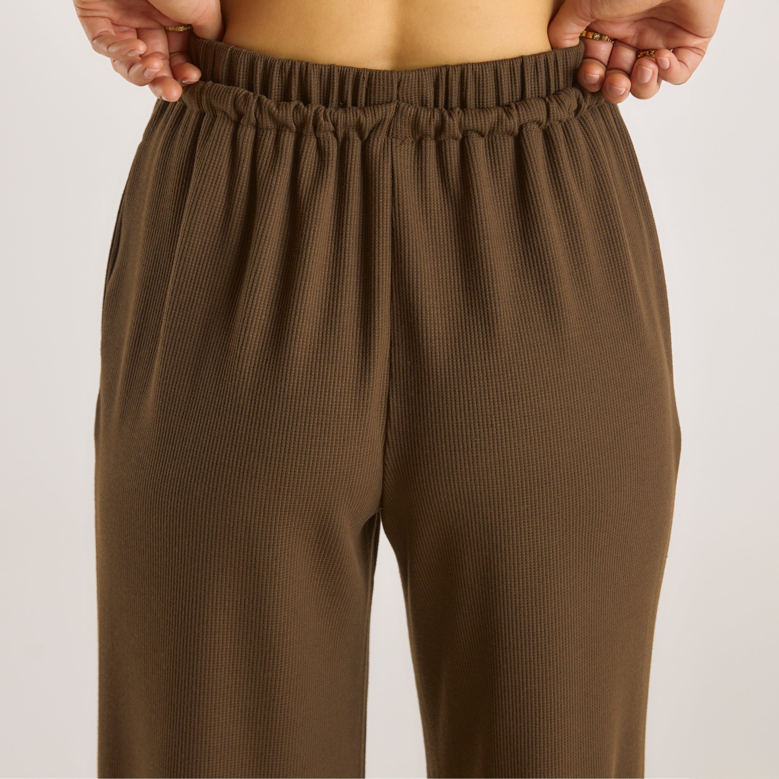 Waffle Wide Leg Trousers  | Waffle Wide Leg Trousers - Chocolate