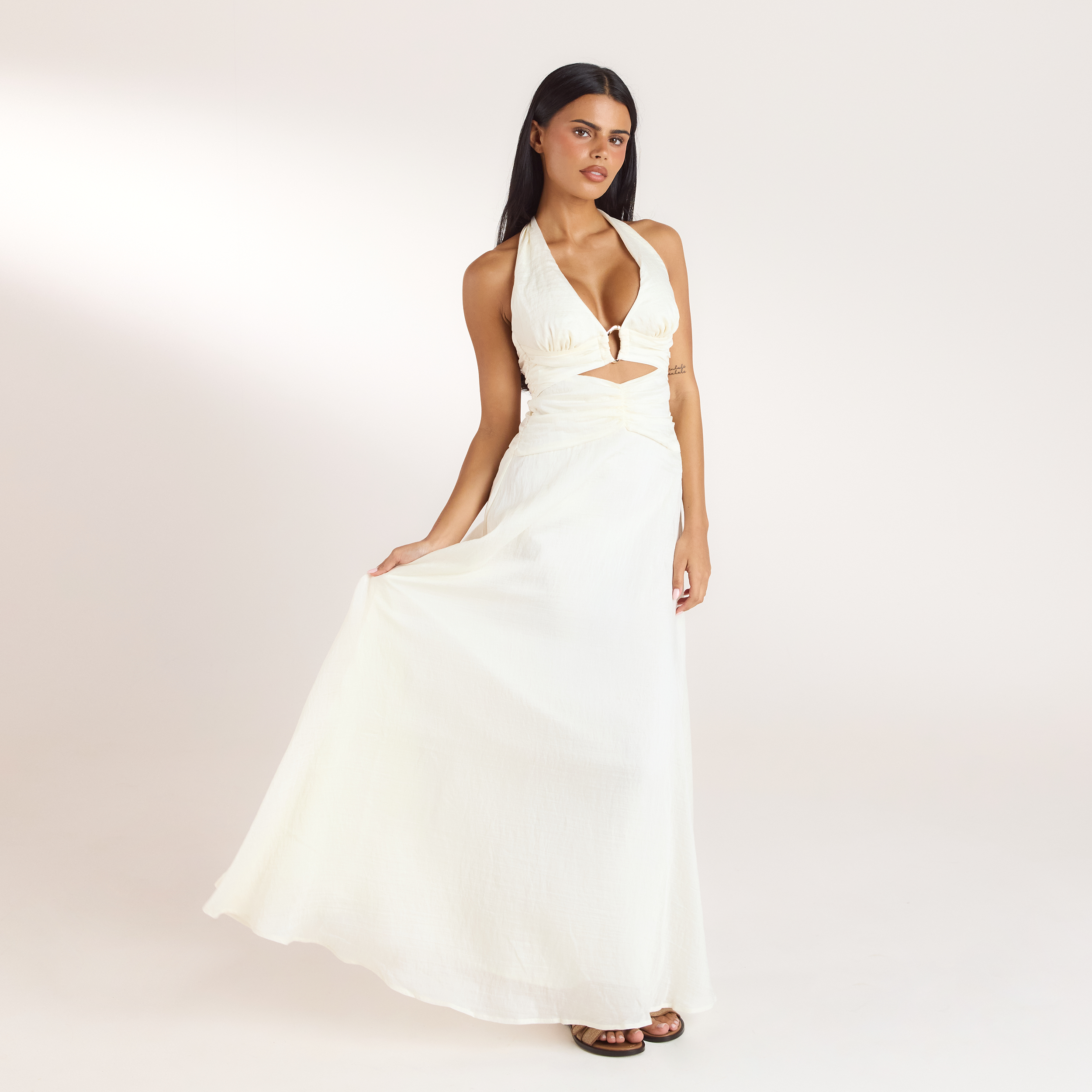 Ruched Tencel Maxi Dress | Ruched Tencel Maxi Dress - Cream