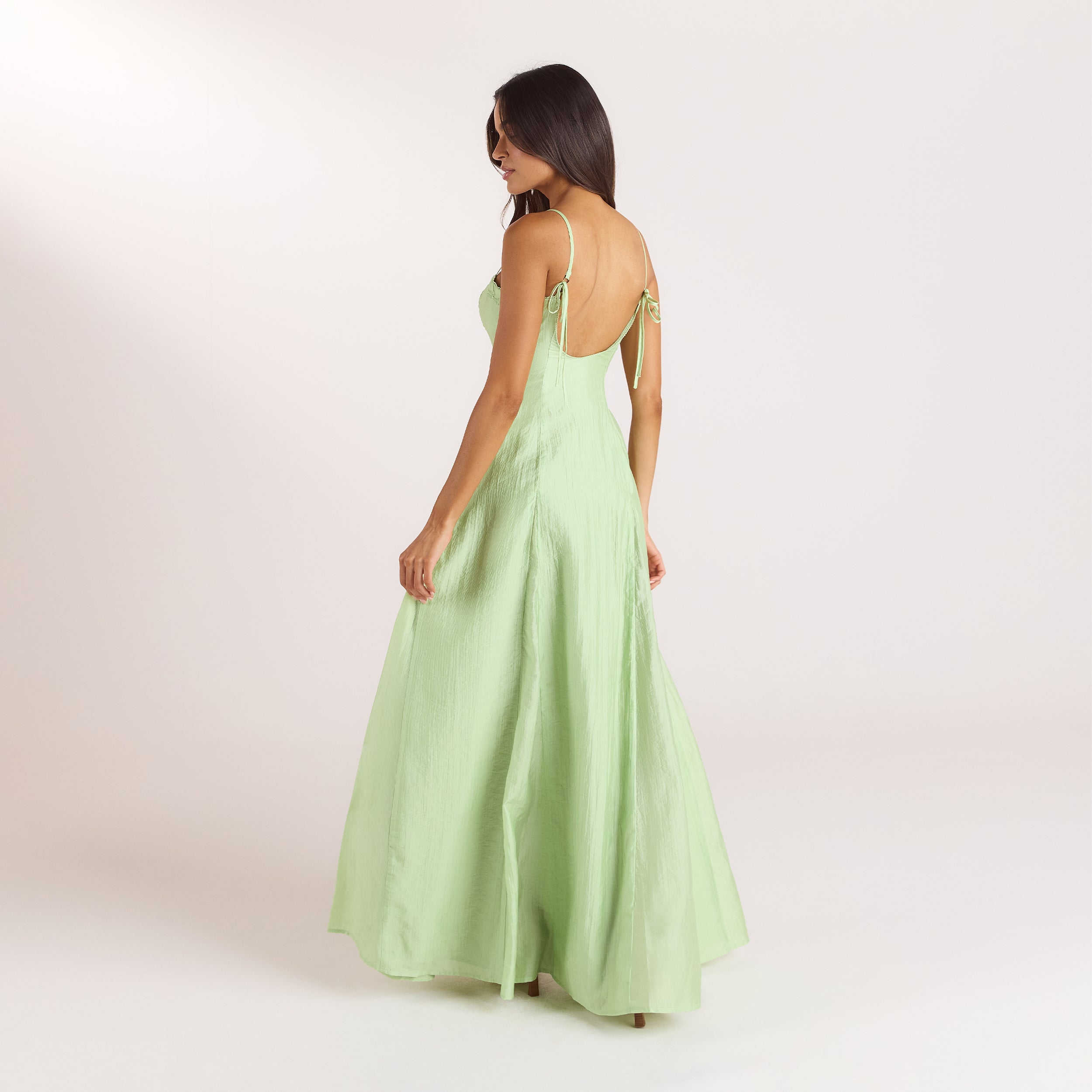 Embroidered Lace-Up Maxi Dress | Embroidered Lace-Up Maxi Dress - Green