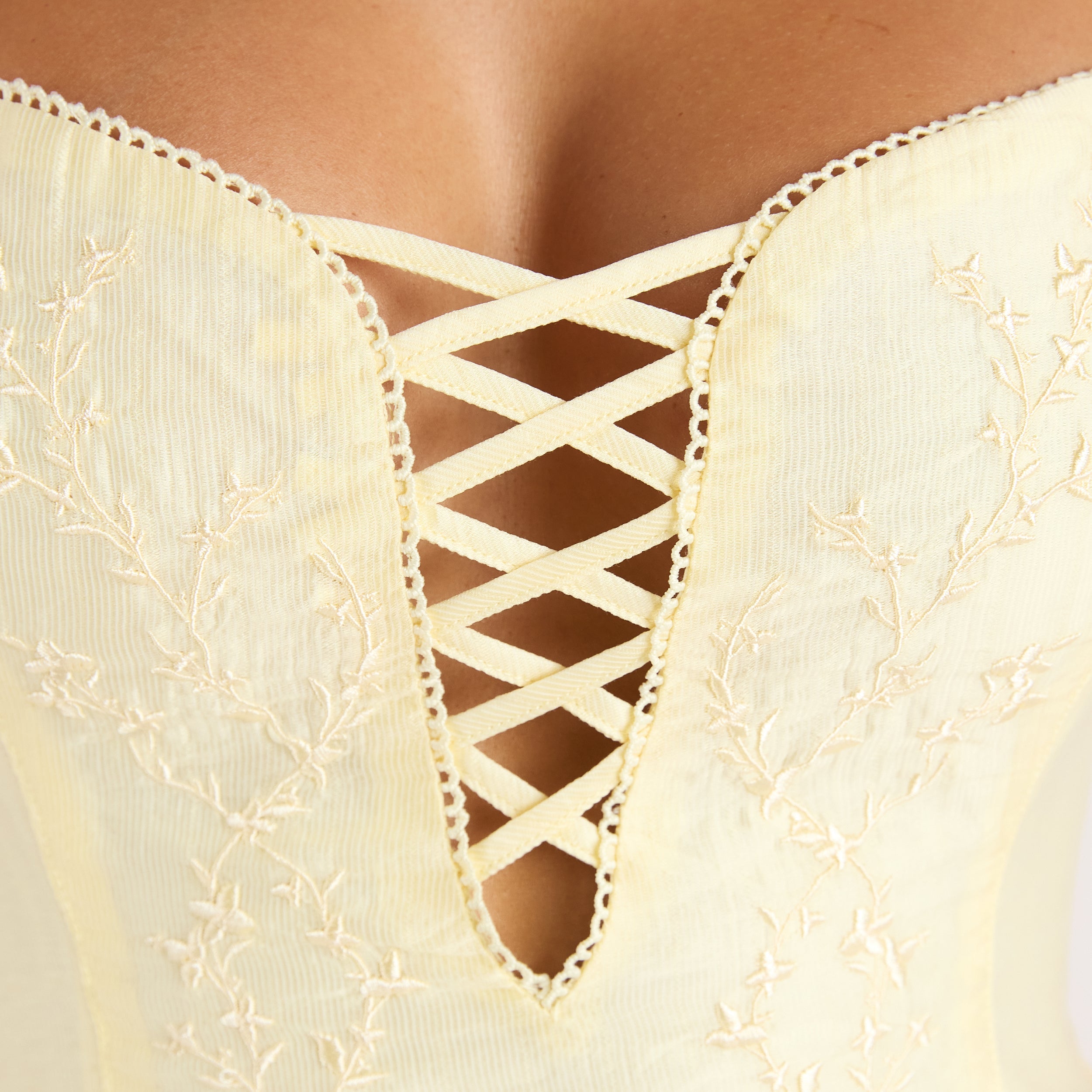Embroidered Lace-Up Maxi Dress | Embroidered Lace-Up Maxi Dress - Lemon