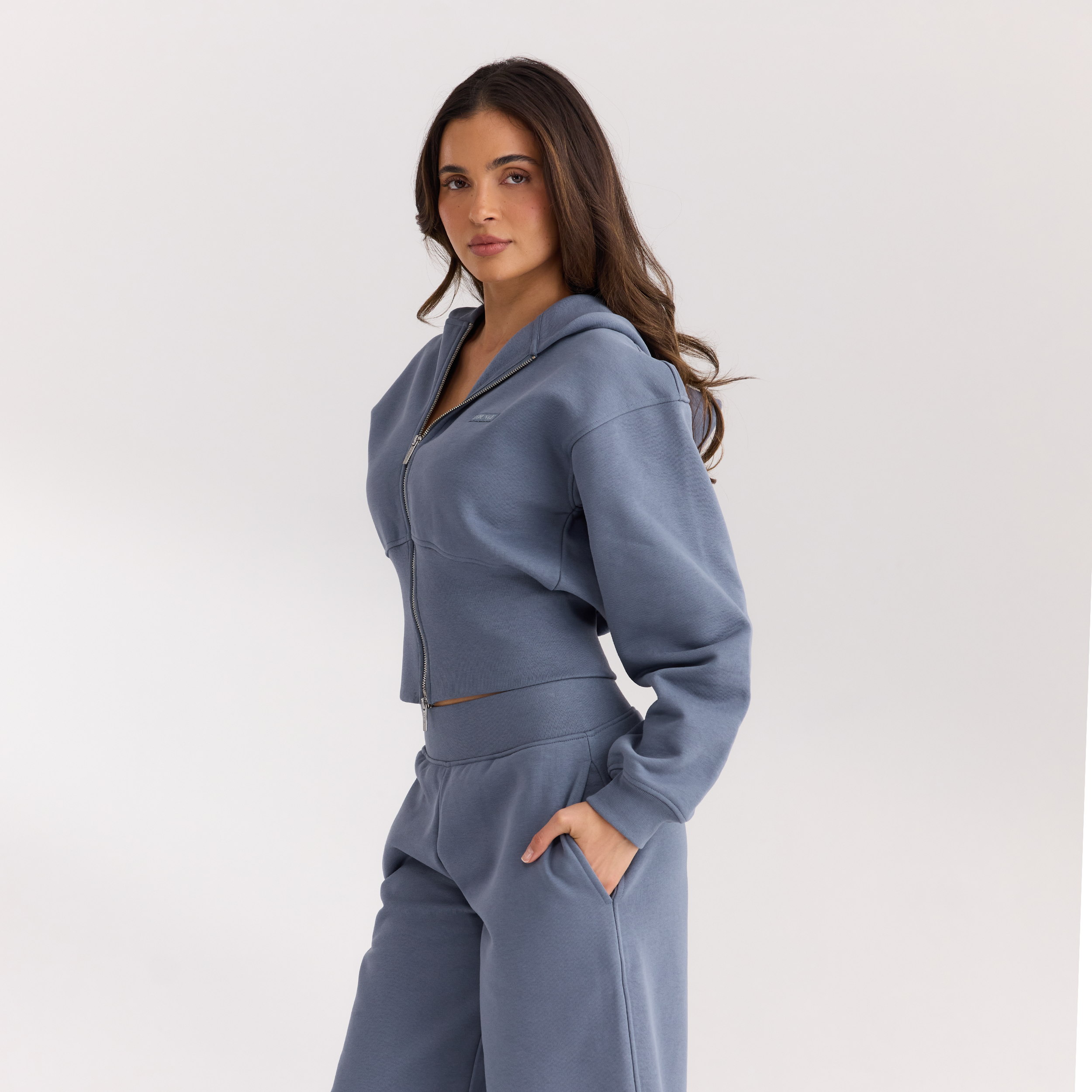 Fitted-Waist Zip-Up Hoodie | Fitted-Waist Zip-Up Hoodie - Slate Blue