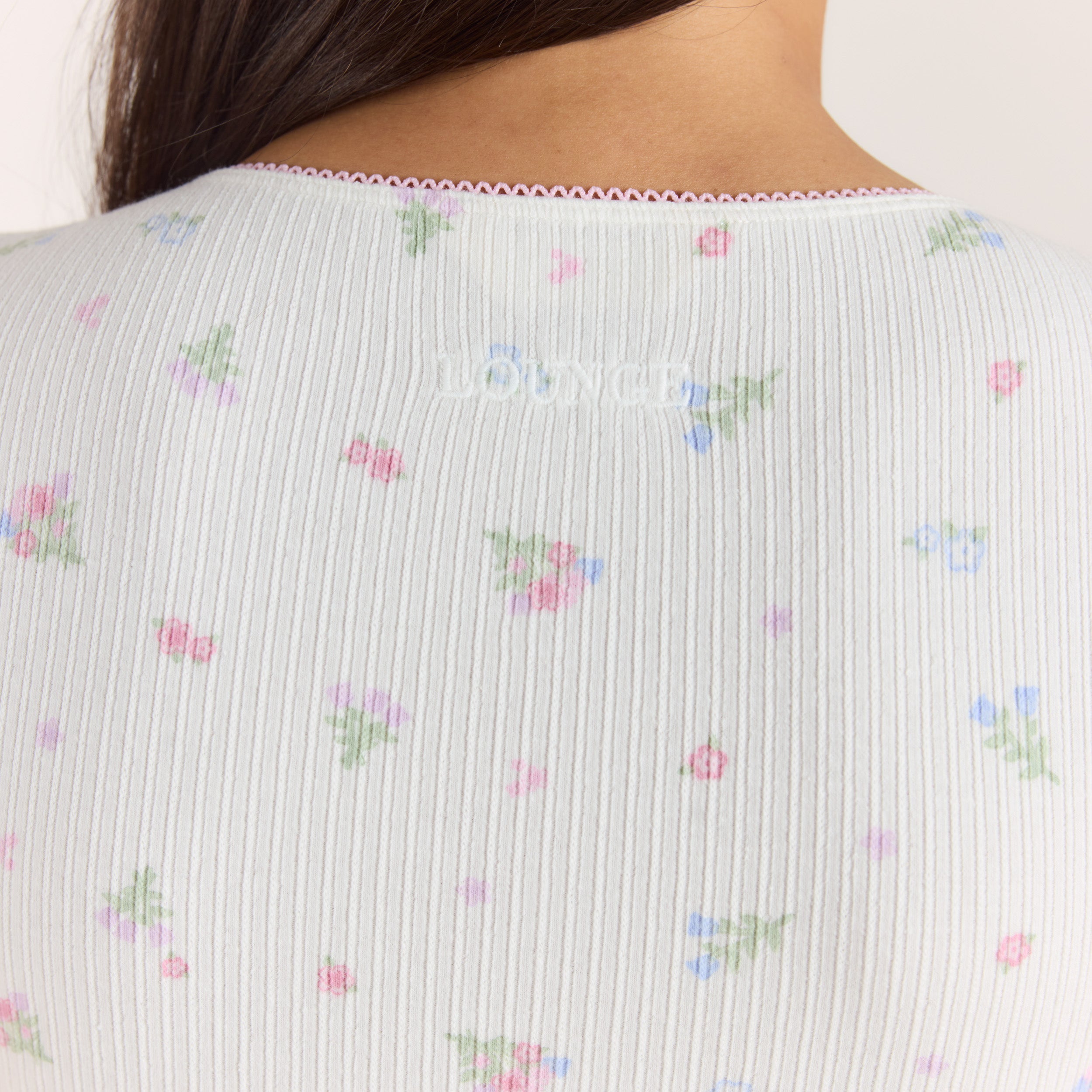 Ribbed Short-Sleeve Pyjama Top | Ribbed Short-Sleeve Pyjama Top - White Floral